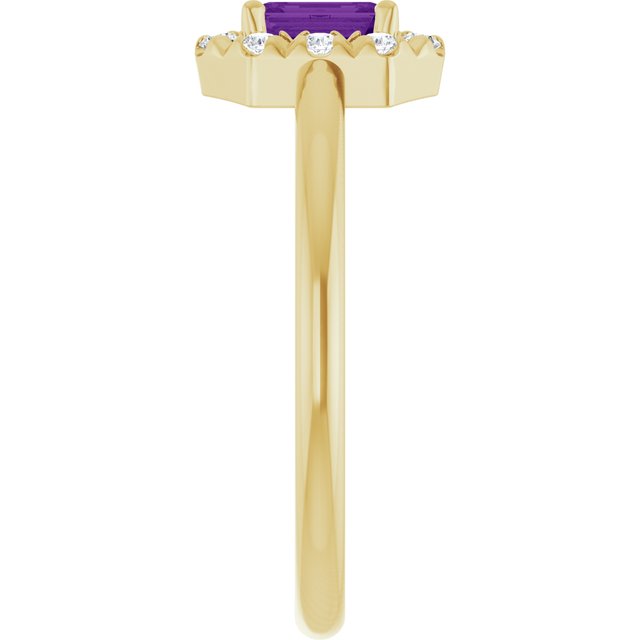 Emerald Amethyst Halo Ring with Diamond Accents in Yellow Gold