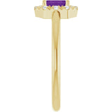 Emerald Amethyst Halo Ring with Diamond Accents in Yellow Gold