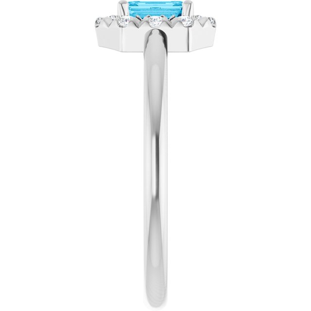 Emerald Aquamarine Halo Ring with Diamond Accents in White Gold