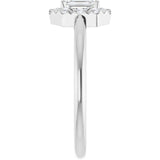 Emerald White Sapphire & Diamond Halo Ring in White Gold