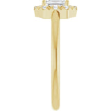 Emerald White Sapphire & Diamond Halo Ring in Yellow Gold