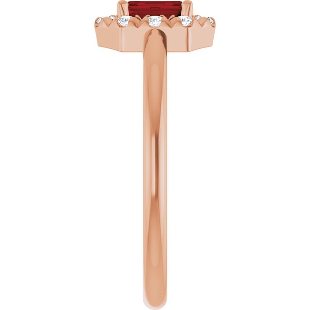 Emerald Mozambique Garnet & Diamond Halo Ring in Rose Gold