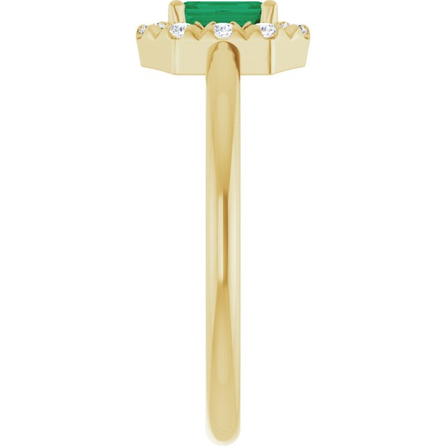Emerald Lab-Grown Emerald & Diamond Halo Ring in Yellow Gold