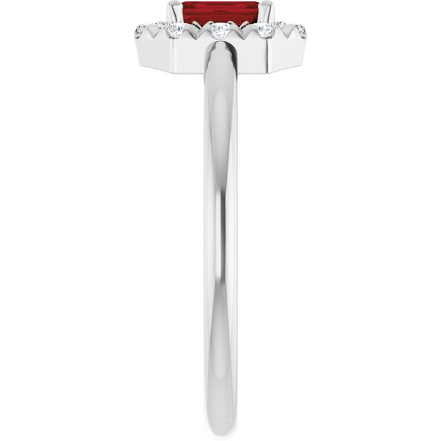 Emerald Mozambique Garnet Halo Ring with Diamond Accents in Platinum