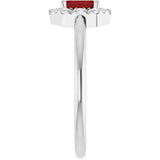 Emerald Mozambique Garnet Halo Ring with Diamond Accents in Platinum