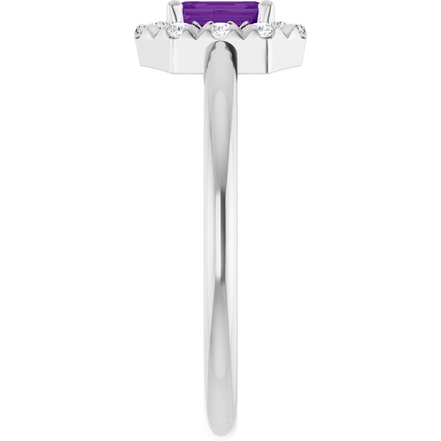 Emerald Amethyst Halo Ring with Diamond Accents in Platinum