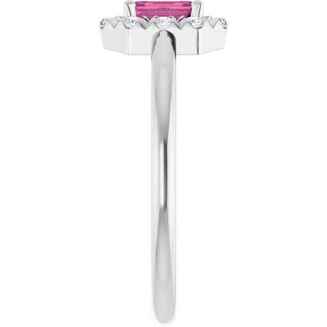 Emerald Pink Tourmaline & Diamond Halo Ring in Gold and Platinum