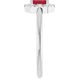 Emerald Ruby Halo Ring with Diamond Accents in Platinum