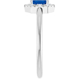 Emerald Blue Sapphire Halo Ring with Diamond Accents in White Gold