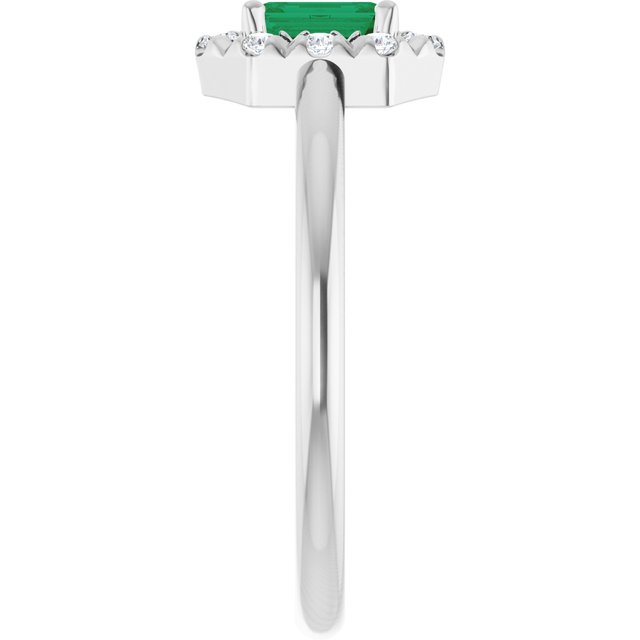 Emerald Lab-Grown Emerald & Diamond Halo Ring in White Gold