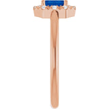 Emerald Lab-Grown Blue Sapphire & Diamond Halo Ring in Rose Gold