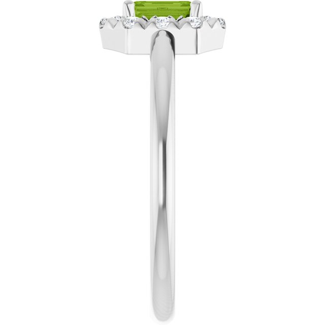 Emerald Peridot Halo Ring with Diamond Accents in Platinum