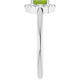 Emerald Peridot Halo Ring with Diamond Accents in Platinum