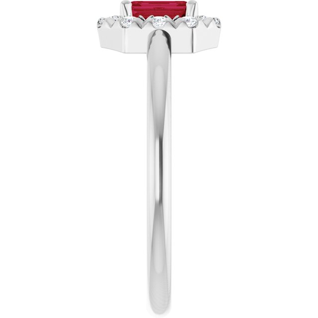 Emerald Ruby Halo Ring with Diamond Accents in White Gold