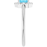 Emerald Aquamarine Halo Ring with Diamond Accents in Platinum