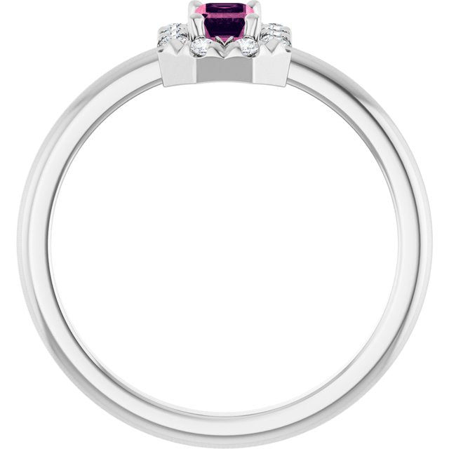 Emerald Pink Tourmaline & Diamond Halo Ring in Gold and Platinum