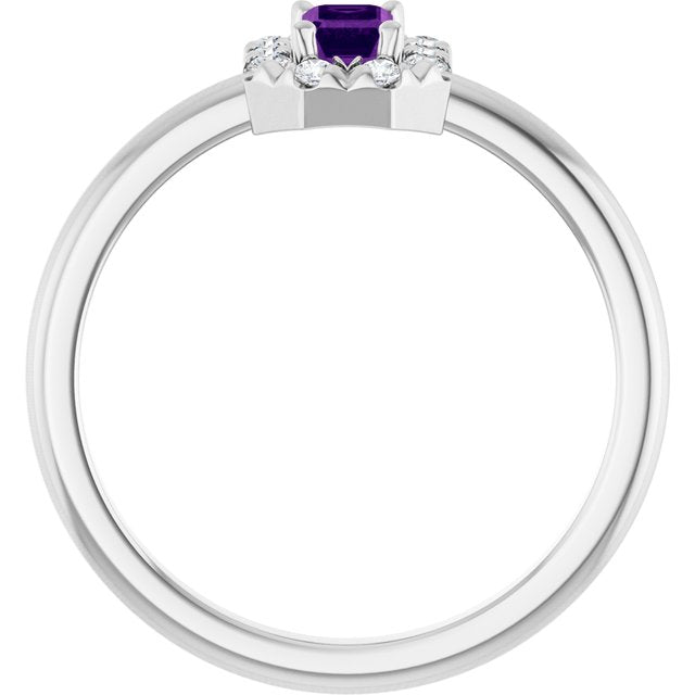 Emerald Amethyst Halo Ring with Diamond Accents in White Gold