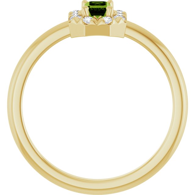 Emerald Peridot Halo Ring with Diamond Accents in Yellow Gold
