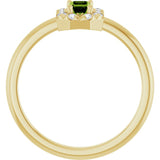 Emerald Peridot Halo Ring with Diamond Accents in Yellow Gold
