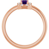 Emerald Amethyst Halo Ring with Diamond Accents in Rose Gold