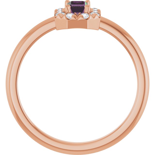 Emerald Lab-Grown Alexandrite & Diamond Halo Ring in Rose Gold
