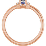 Emerald White Sapphire Halo Ring with Diamond Accents in Rose Gold