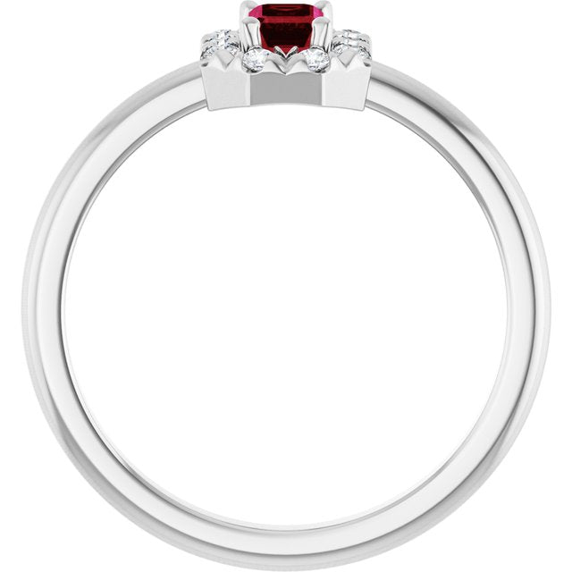 Emerald Ruby Halo Ring with Diamond Accents in Platinum