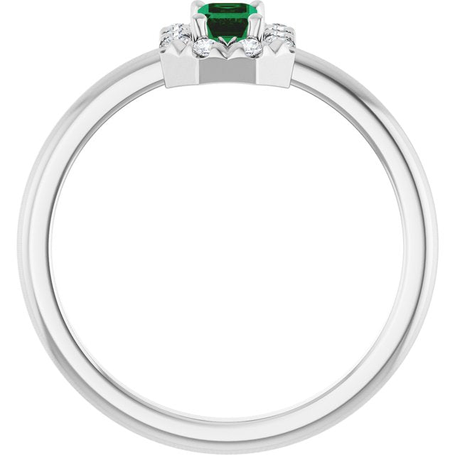 Emerald Emerald Halo Ring with Diamond Accents in Platinum