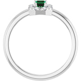 Emerald Lab-Grown Emerald & Diamond Halo Ring in White Gold