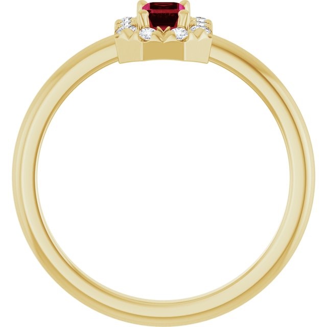 Emerald Ruby Halo Ring with Diamond Accents in Yellow Gold