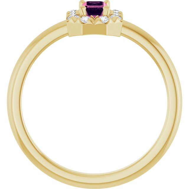 Emerald Pink Tourmaline & Diamond Halo Ring in Yellow Gold