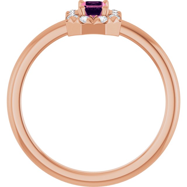 Emerald Pink Tourmaline & Diamond Halo Ring in Rose Gold