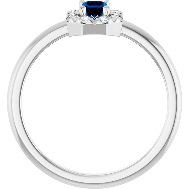 Emerald Lab-Grown Blue Sapphire & Diamond Halo Ring in Platinum