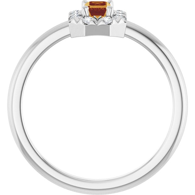 Emerald Citrine Halo Ring with Diamond Accents in Platinum