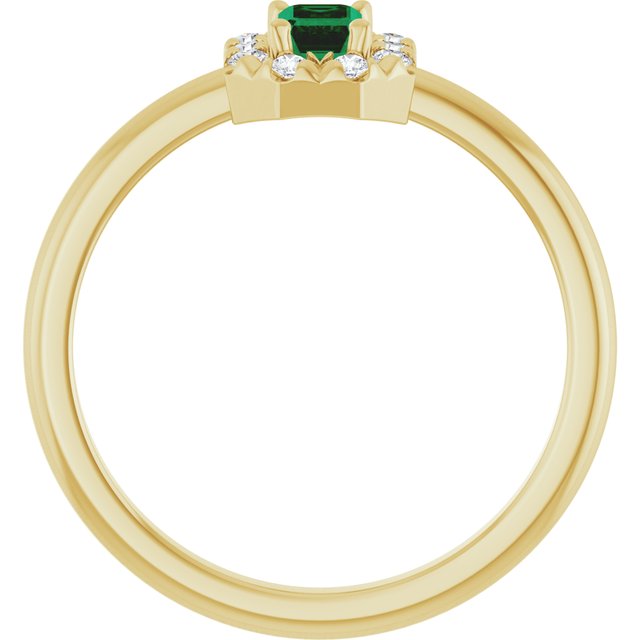Emerald Lab-Grown Emerald & Diamond Halo Ring in Yellow Gold