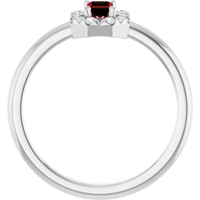 Emerald Mozambique Garnet Halo Ring with Diamond Accents in Platinum