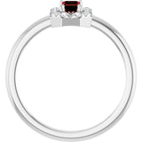 Emerald Mozambique Garnet Halo Ring with Diamond Accents in Platinum