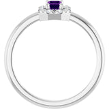 Emerald Amethyst Halo Ring with Diamond Accents in Platinum