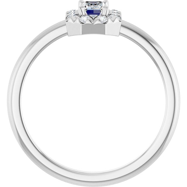 Emerald White Sapphire & Diamond Halo Ring in White Gold