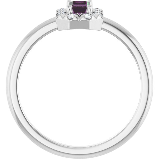 Emerald Lab-Grown Alexandrite & Diamond Halo Ring in Platinum