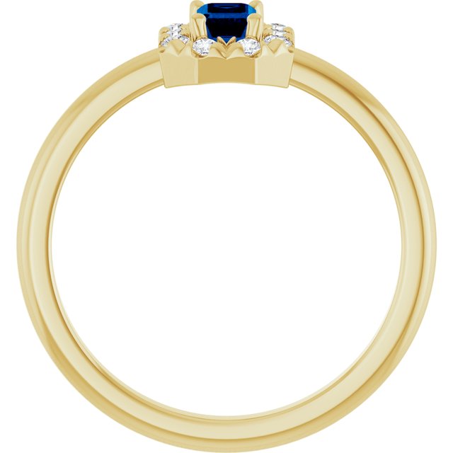 Emerald Blue Sapphire & Diamond Halo Ring in Yellow Gold