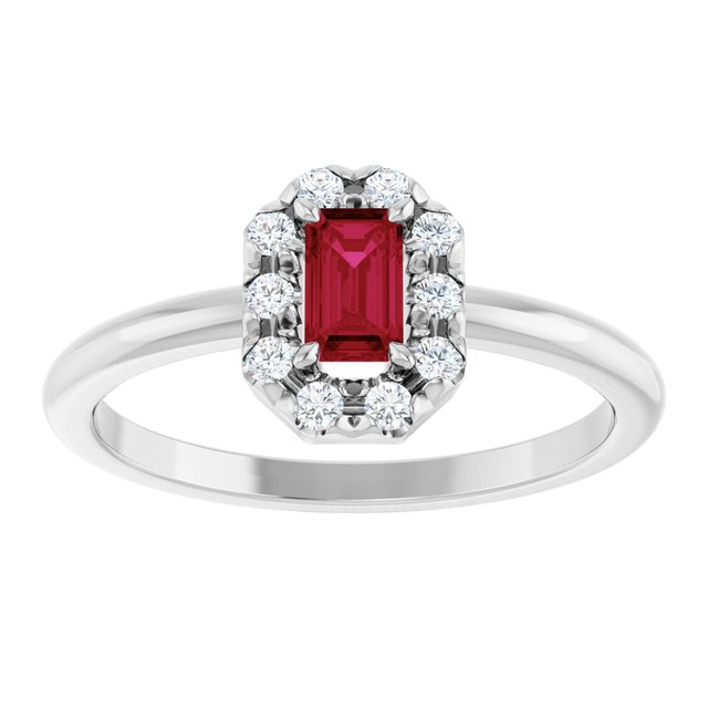 Emerald Lab-Grown Ruby Halo Ring with Diamond Accents in Platinum