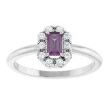 Emerald Lab-Grown Alexandrite & Diamond Halo Ring in Platinum