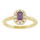 Emerald Lab-Grown Alexandrite & Diamond Halo Ring in Yellow Gold