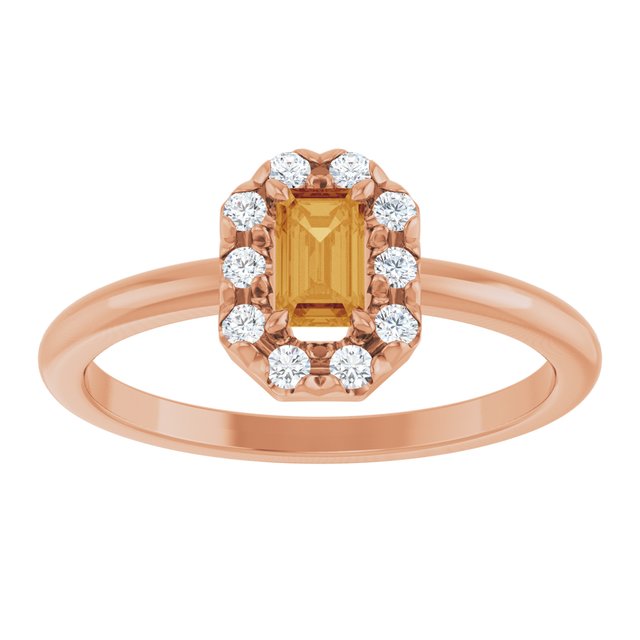 Emerald Citrine Halo Ring with Diamond Accents in Gold