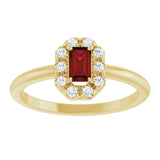 Emerald Mozambique Garnet Halo Ring with Diamond Accents in Gold