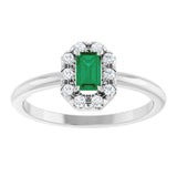 Emerald Emerald Halo Ring with Diamond Accents in Platinum