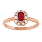 Emerald Lab-Grown Ruby Halo Ring with Diamond Accents in Rose Gold