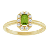 Emerald Peridot Halo Ring with Diamond Accents in Yellow Gold