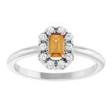 Emerald Citrine Halo Ring with Diamond Accents in Platinum